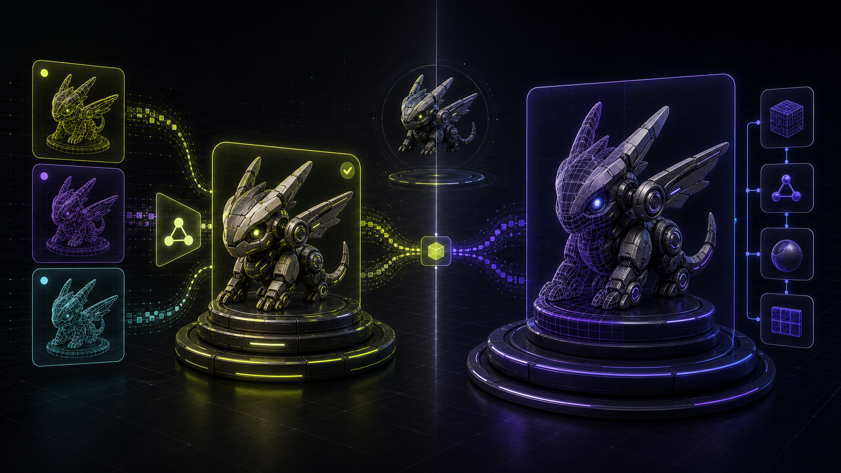 Side-by-side output comparison: Trify3D's three-engine result versus a single Tripo3D generation on the same input
