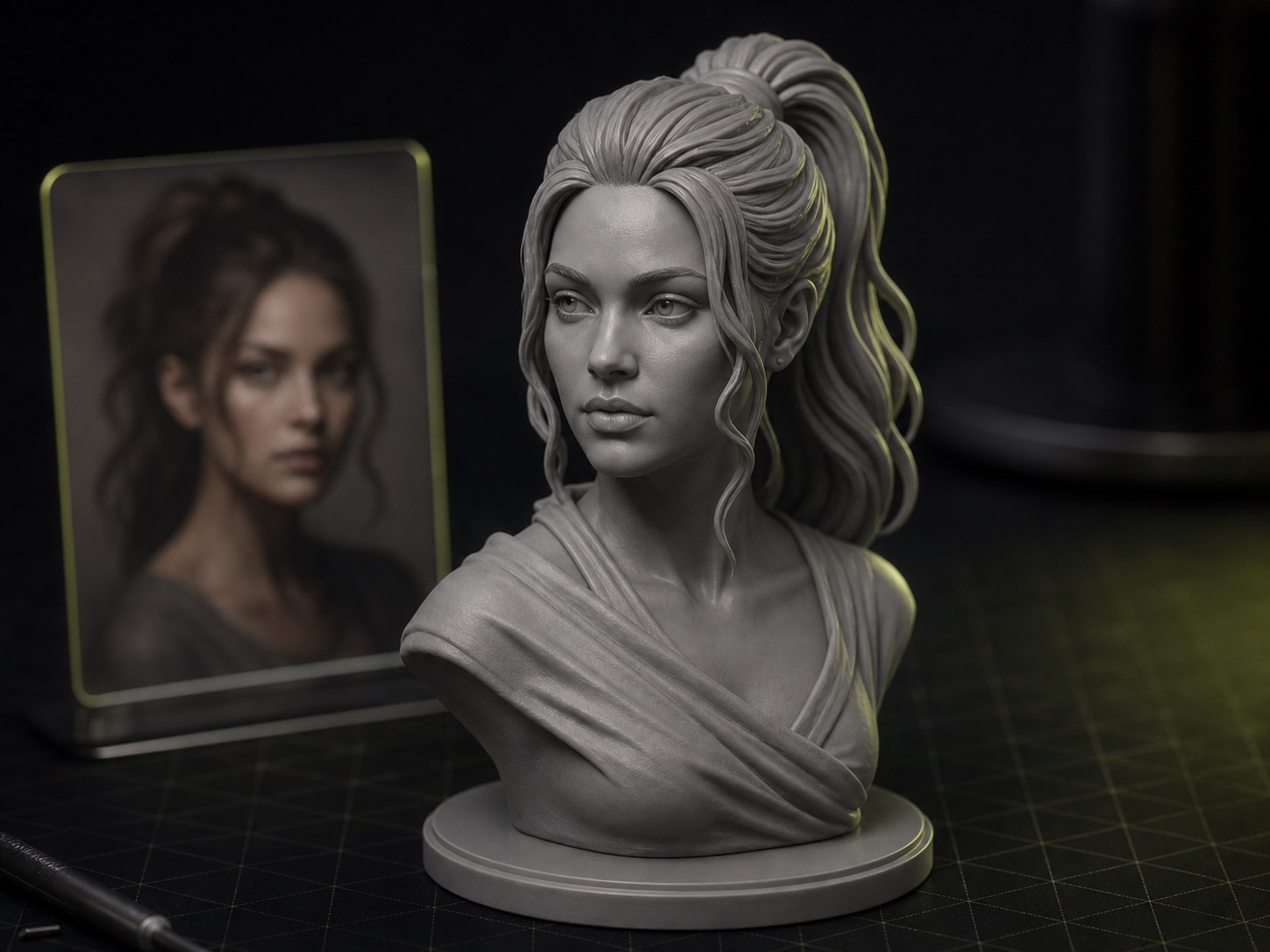 Detailed desk bust statue created from a portrait photo