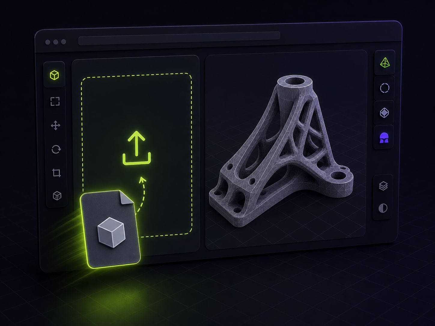 An STL file dragged into the browser-based online STL editor.