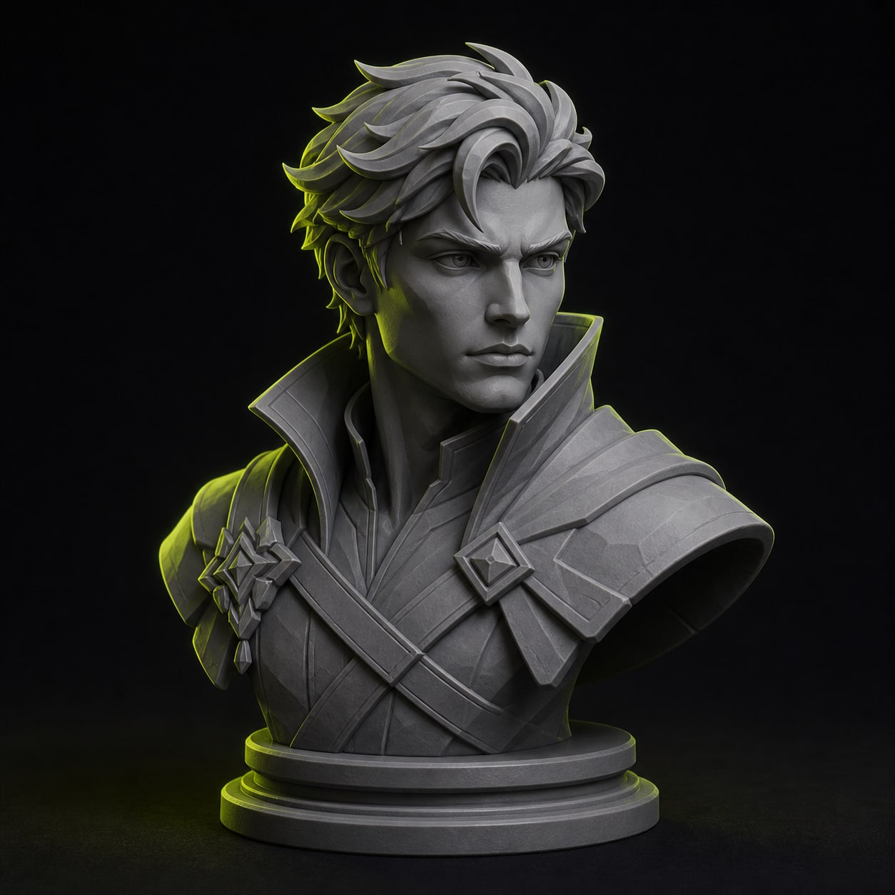 3D sculpt bust of a stylized character editable as STL.