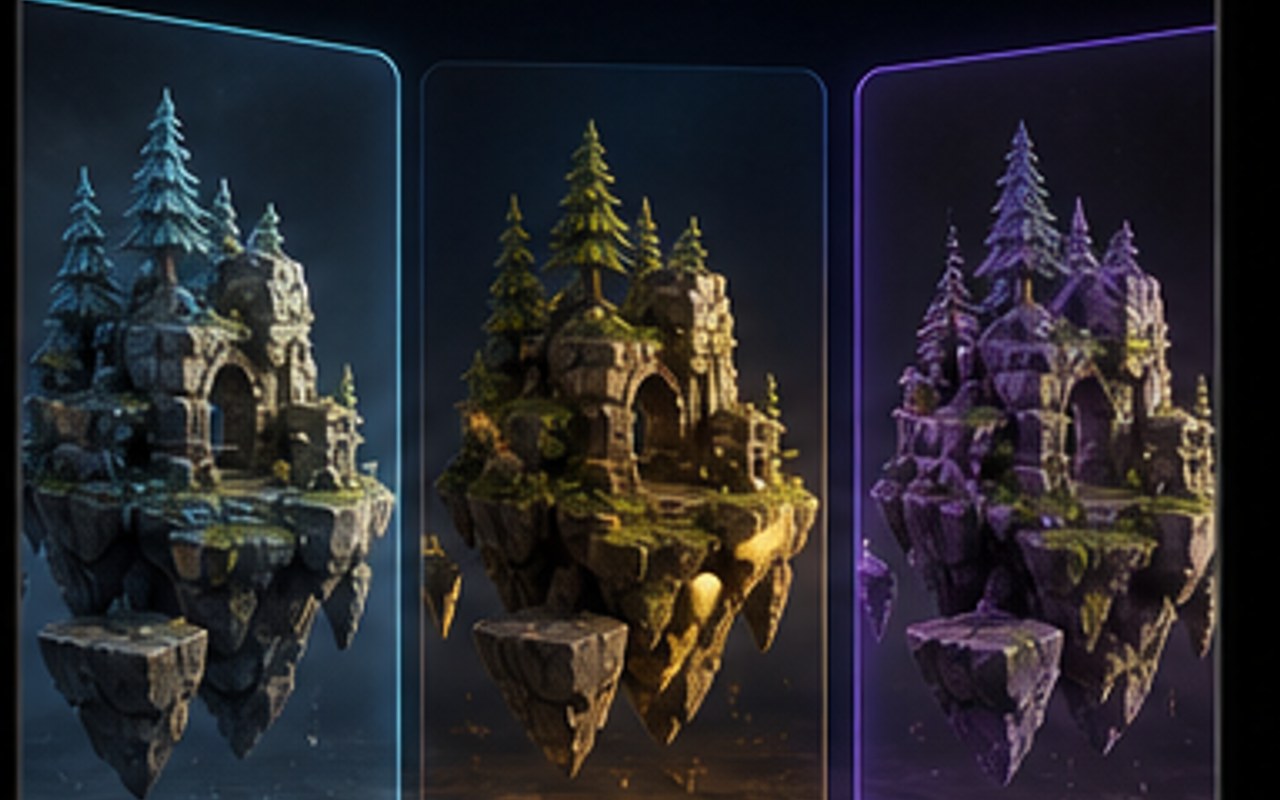 Three engine meshes compared in the studio viewport