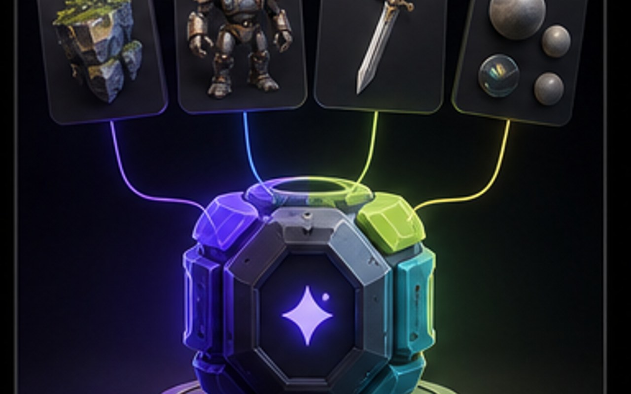 Concept art and text prompts feeding into the 3D generator
