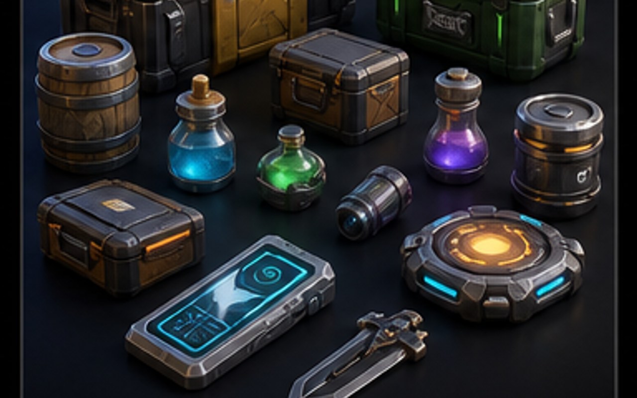 Hard-surface game props generated from prompts