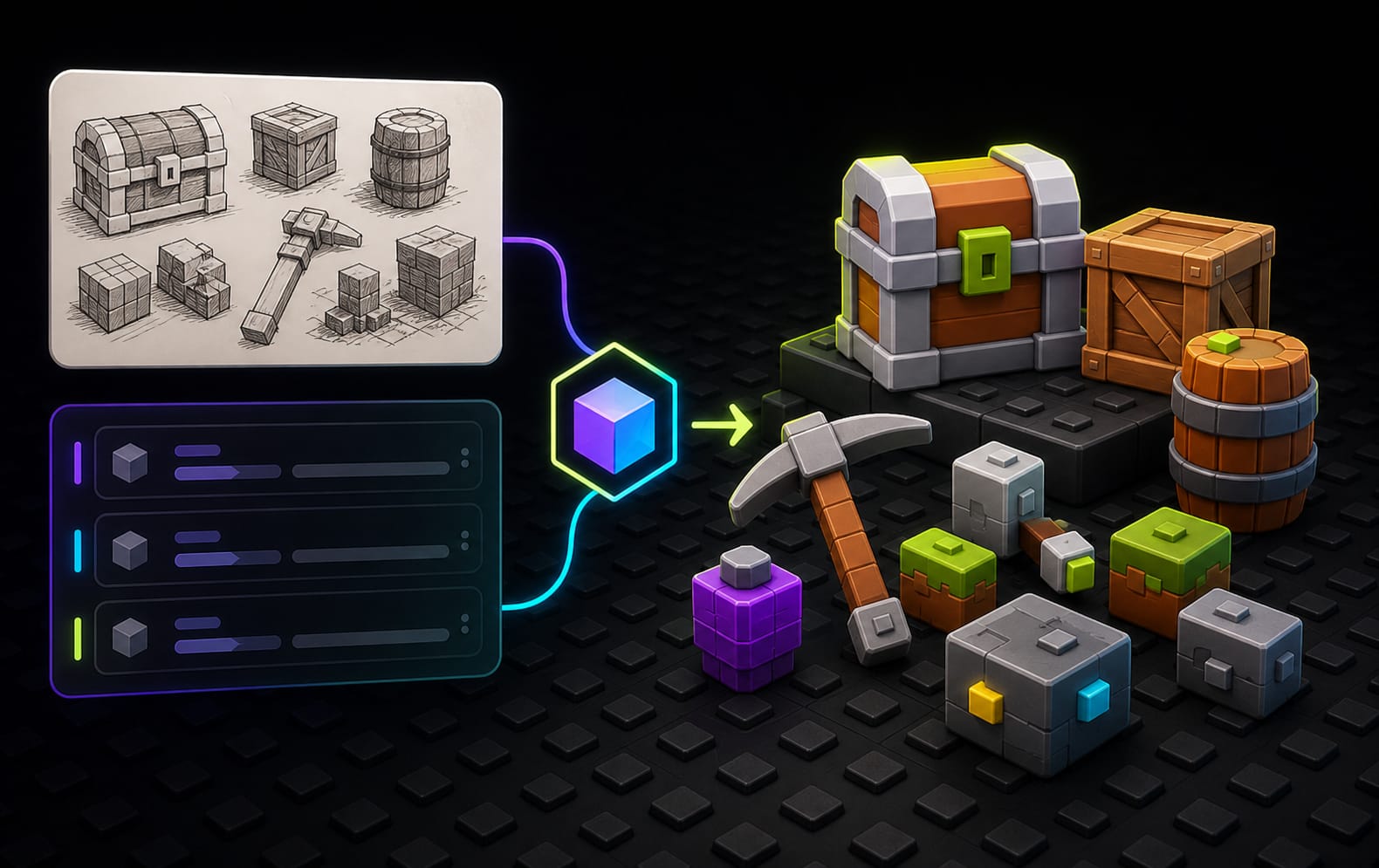 Concept art turning into a clean Roblox MeshPart without manual modeling