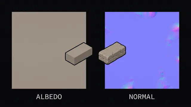 An albedo texture and a purple-blue normal map of the same 3D model side by side