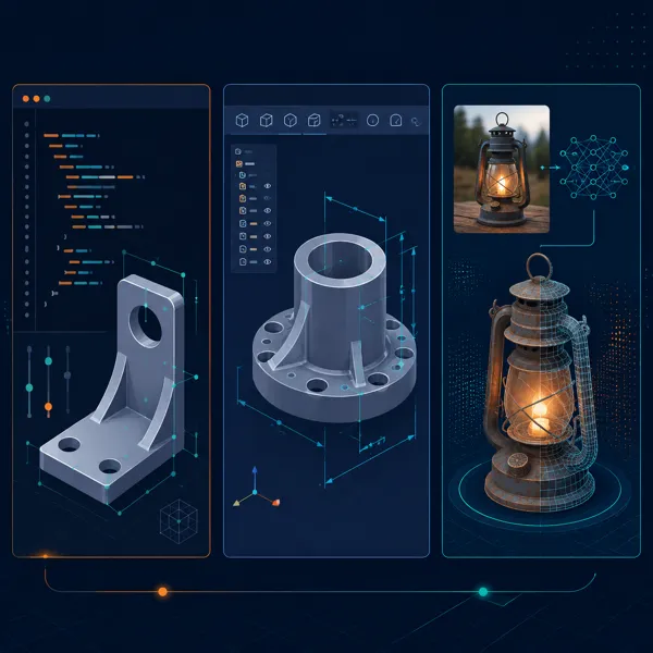 Lineup of parametric 3D modeling tools, showing MakerWorld PMM, OpenSCAD, FreeCAD, and Onshape